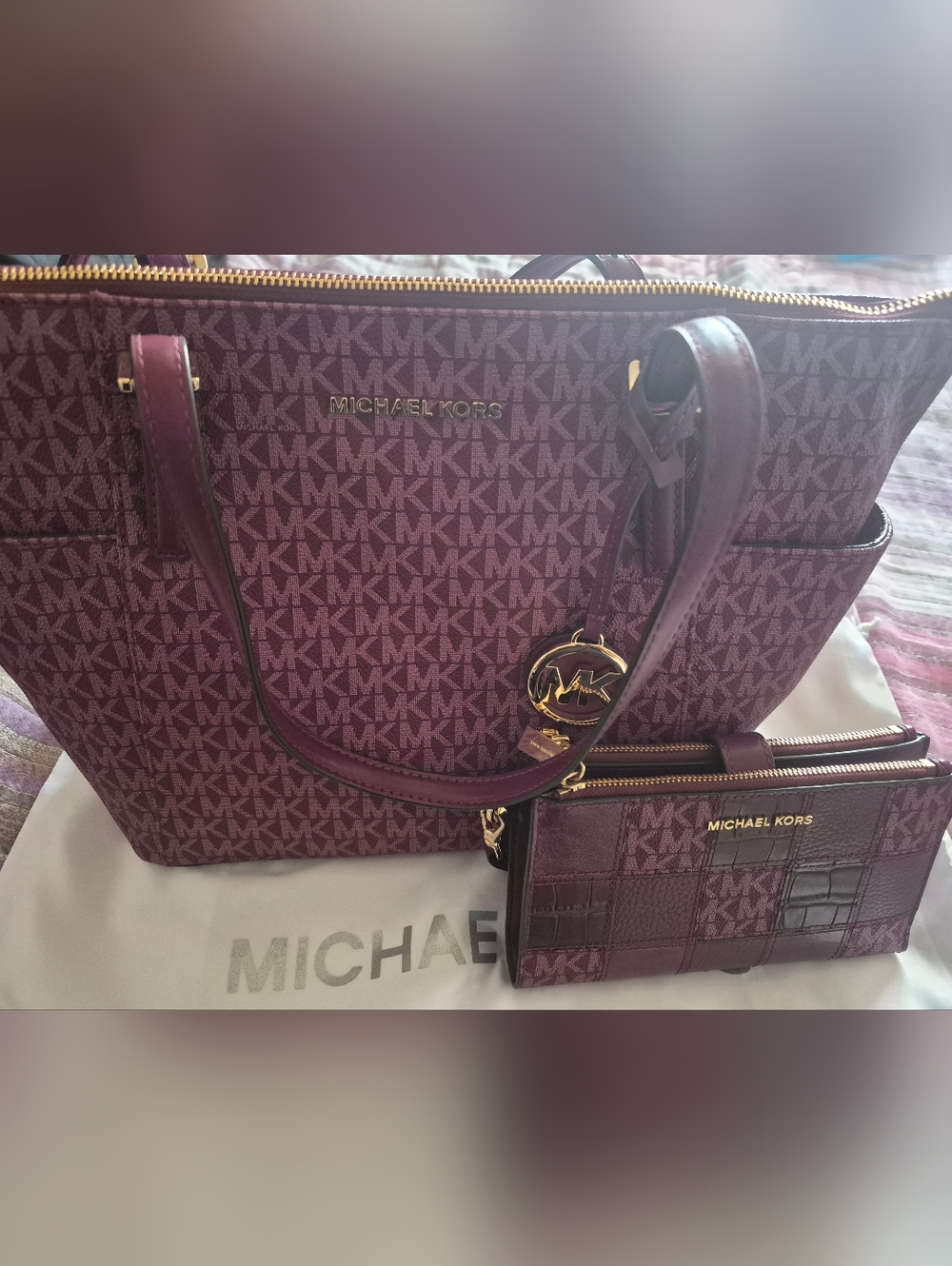 Michael Kors Plum Signature Satchel with Matching Wallet